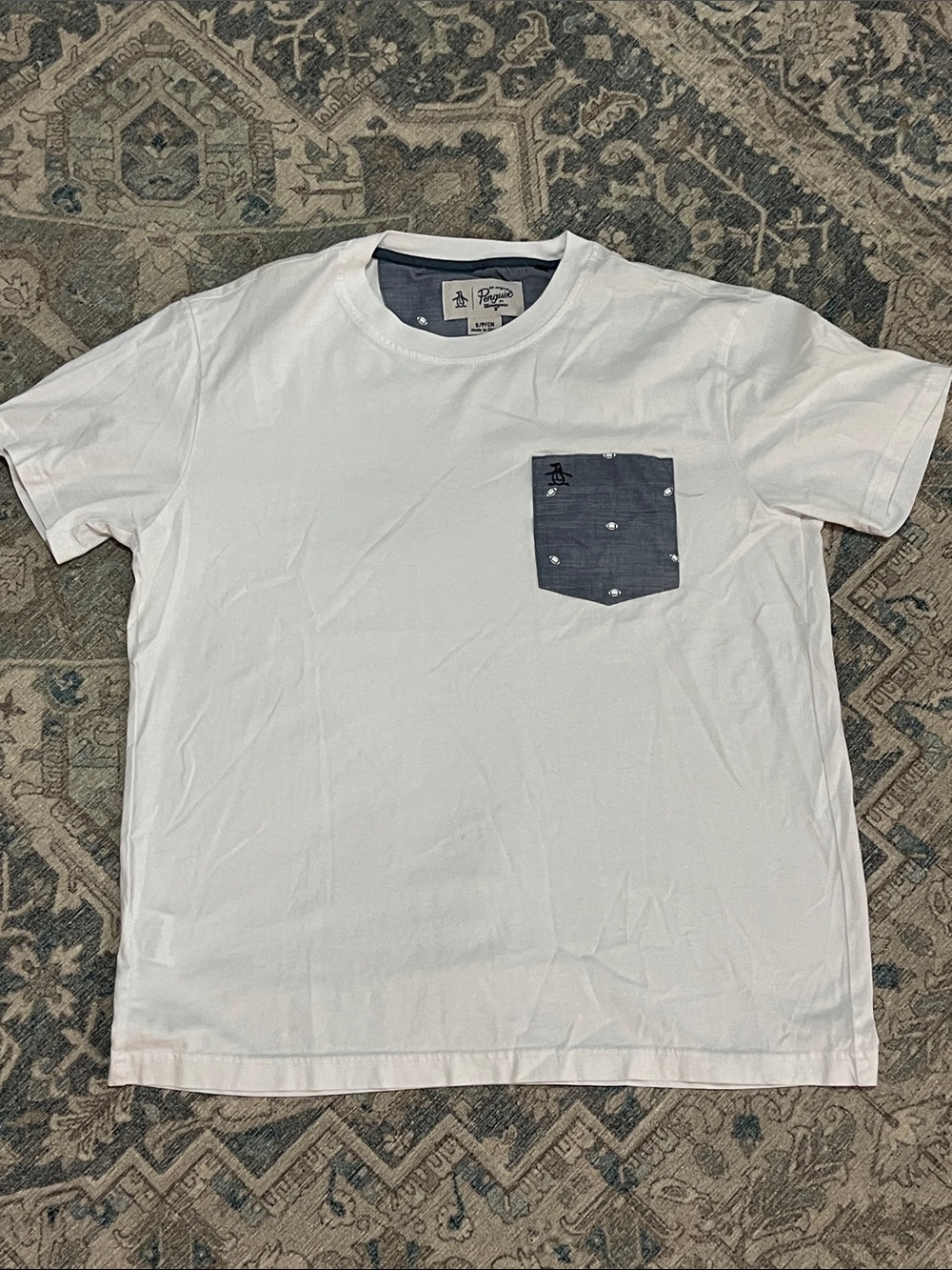 Original Penguin White Tee with Navy Chest Pocket